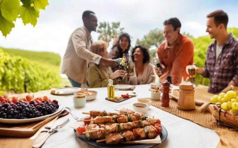 Group enjoying a BBQ [no alcohol] at a vineyard near Melbourne